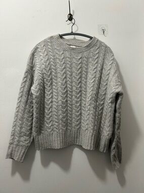 Joie Light Gray Cable Knit Crewneck Sweater